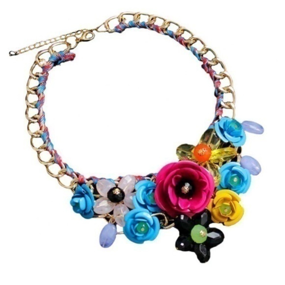 NWT Fashion Flower Necklaces Colorful Glass Crystal Bib Collar Choker